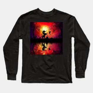 Unicorn with fairy in the sunset Long Sleeve T-Shirt